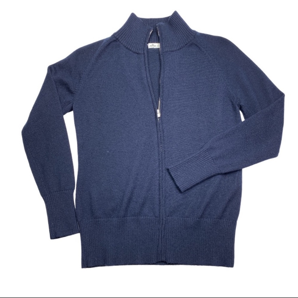 Peter Millar Navy Cashmere Zip Front Cardigan Sweater.
Size: Medium